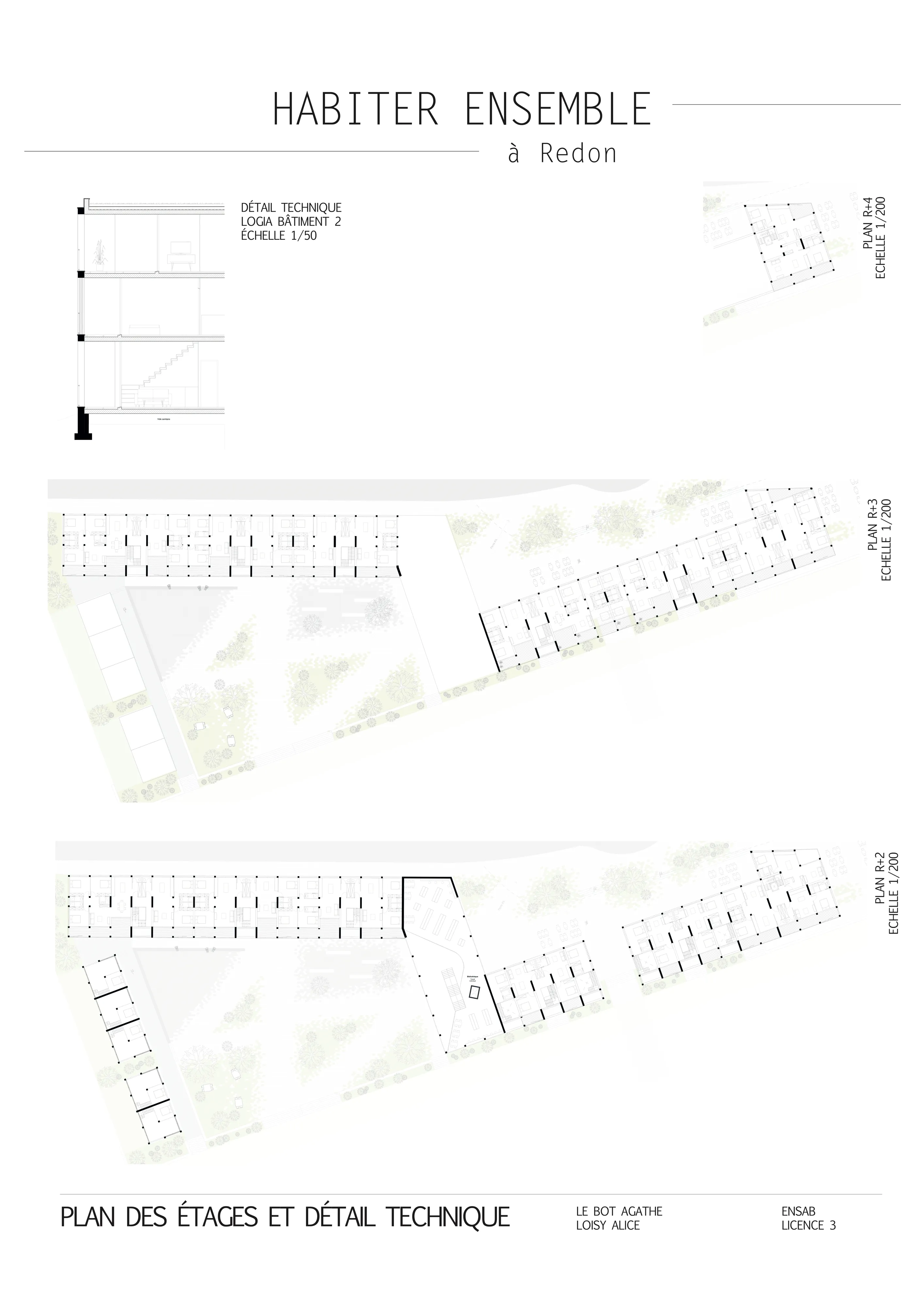 Planche de rendu : plans des étages et détail technique